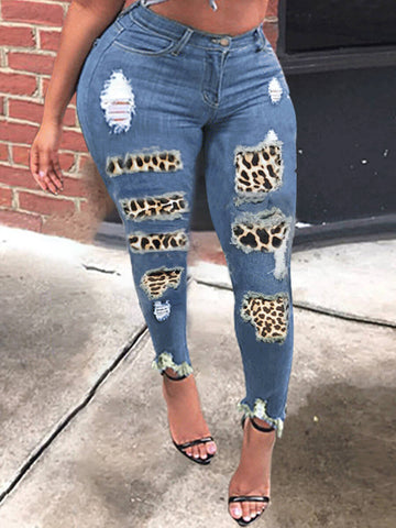 Leopard Print Blue Jeans
