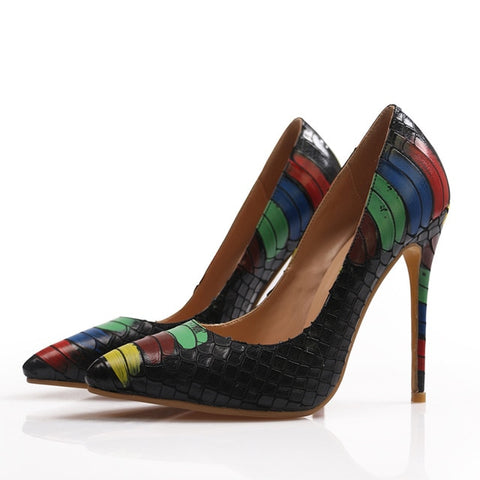 Leather Mixed Colors Pumps
